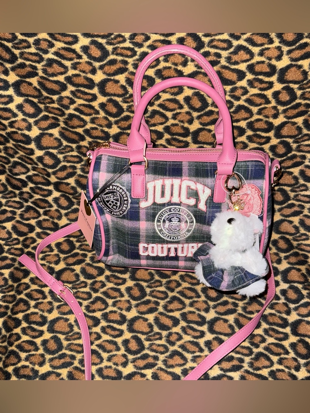 NWT Juicy Couture Y2K Green Pink Plaid Varsity Satchel